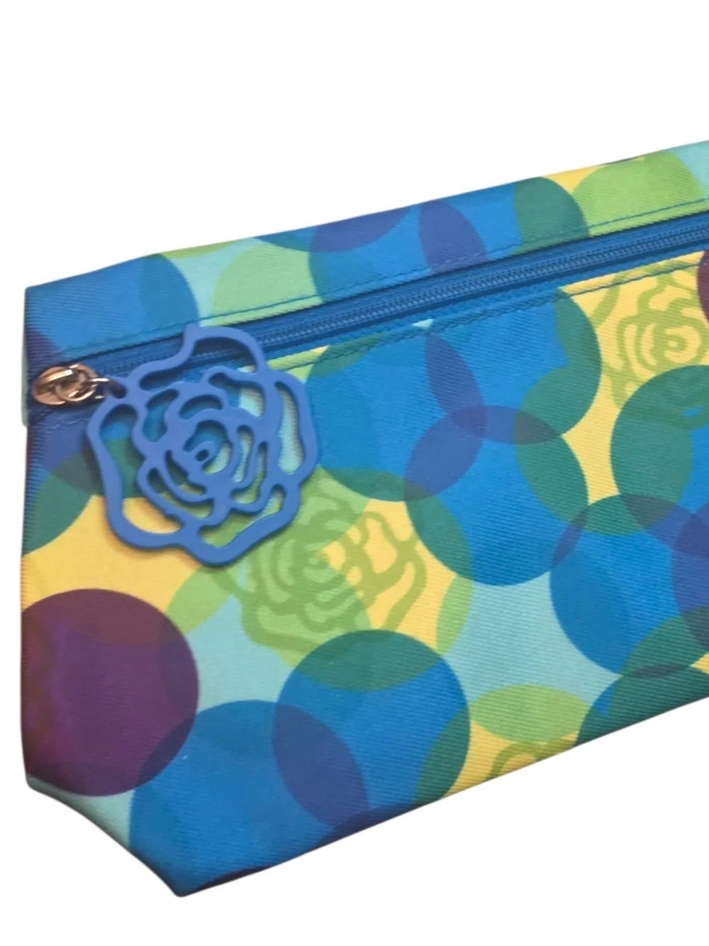 Lancome Multicolor Circle Print Blue Lined Cosmetic Pouch